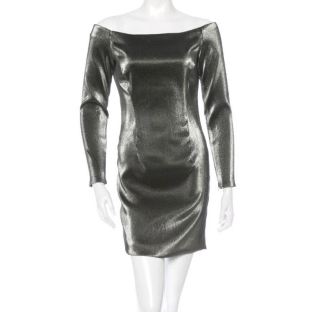 Haney dress. Brand new. Never worn. Silver Long Sleeve Off the Shoulder